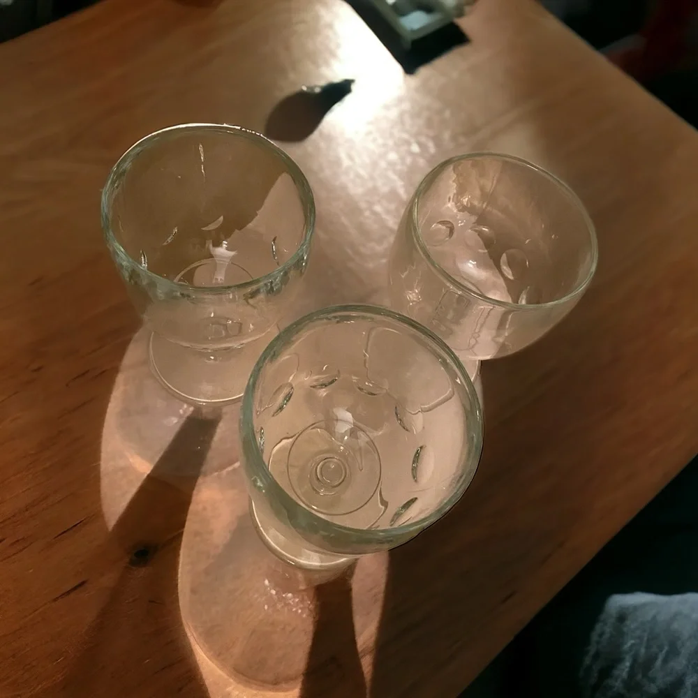 Vintage 1970s Thumbprint Clear Glass Goblets 16oz Set of 3 MCM Schooner